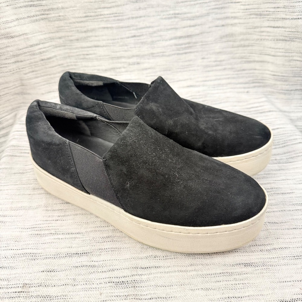 Vince Black Suede Platform‎ Flats Loafers Size 5.5 Minimal Casual Slip On